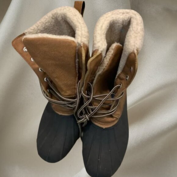 blue Shoes - Women's Tan and Black Winter duck Boots - Size 7